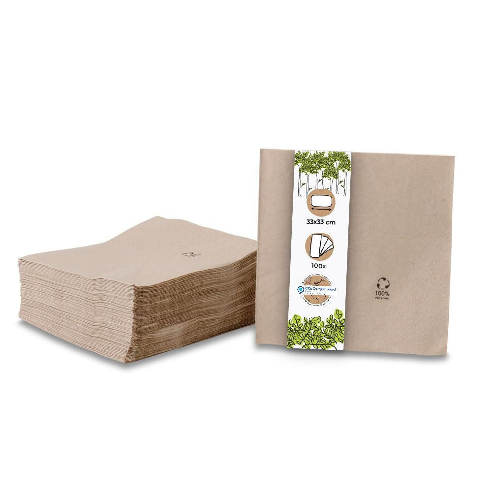 Șervețele ecologice organice realizate din hârtie reciclată I Șervețele din hârtie de înaltă calitate 10 X 10 cm I 100 bucăți șervețele de cocktail Nealbite, biodegradabile, compostabile