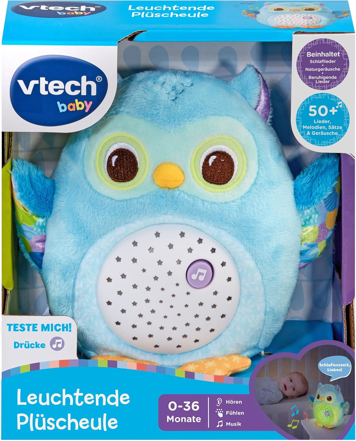 Bufniță de pluș Vtech Baby Luminous - Ajutor liniștitor de pluș cu lumină de noapte, 3 cântece cântate și 33 de melodii - Pentru copii cu vârsta cuprinsă între 0-36 luni Jucarii Bebe Naty Shop