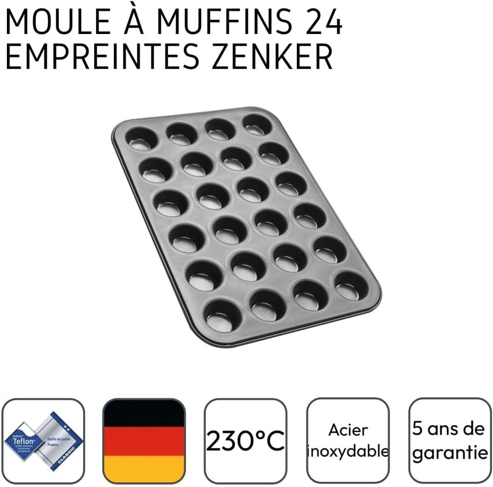 Zenker 6541 Nero Metallizzato 24Er Mini-Muffinform – Antihaftbeschichte Für Perfekte Mini-Muffins, Ø 4.5 Cm, ​​​​Made in Germany Stampi e teglie da forno Naty Shop