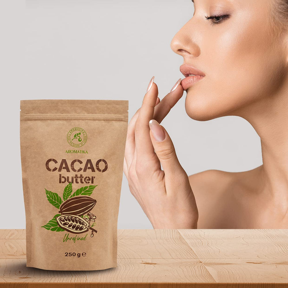 Kakaobutter - 250g - Theobroma Cacao - Raw Cacaobutter - Kakao Butter in Stücken - Kaltgepresst - Unraffiniert - Rein und Naturlich - für Speisen und Hautpflege - Cacao Butter