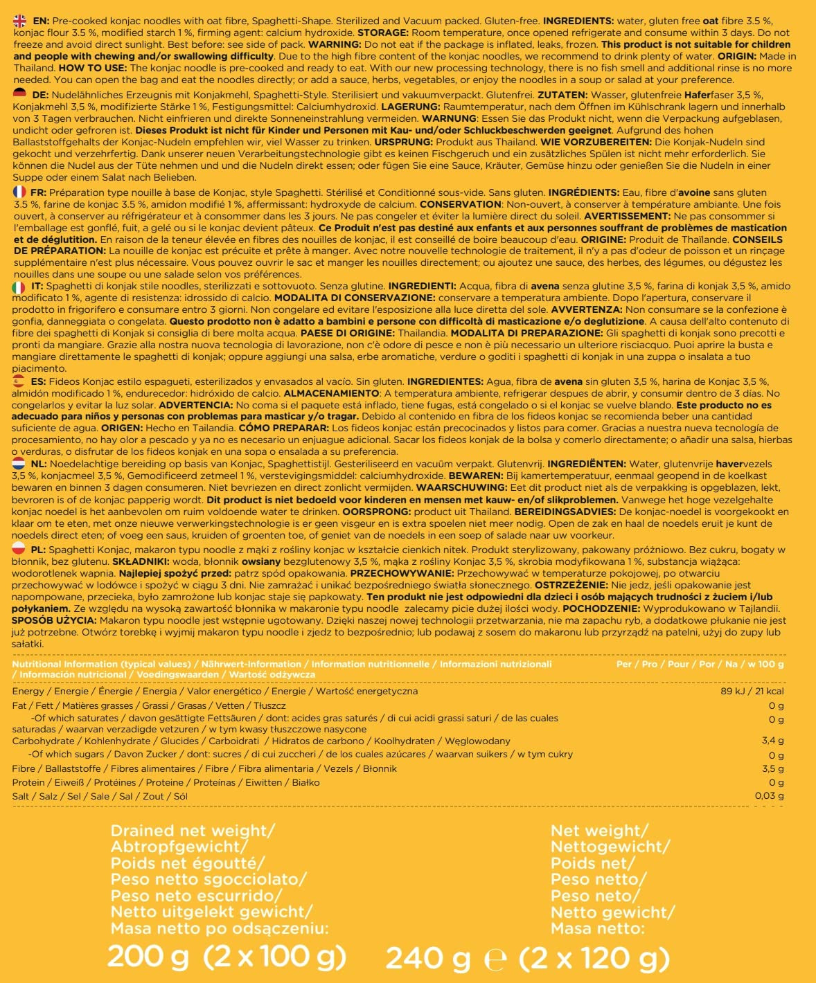 Tagliatelle Konjac Premium dalla Tailandia, vegane, senza glutine - 240 g x confezione da 6 (12 confezioni), tagliatelle Shirataki Elf-Family, tagliatelle istantanee, pasta/cheto/a basso contenuto di carboidrati/a basso contenuto calorico/senza zucchero - Spaghetti e fettuccine