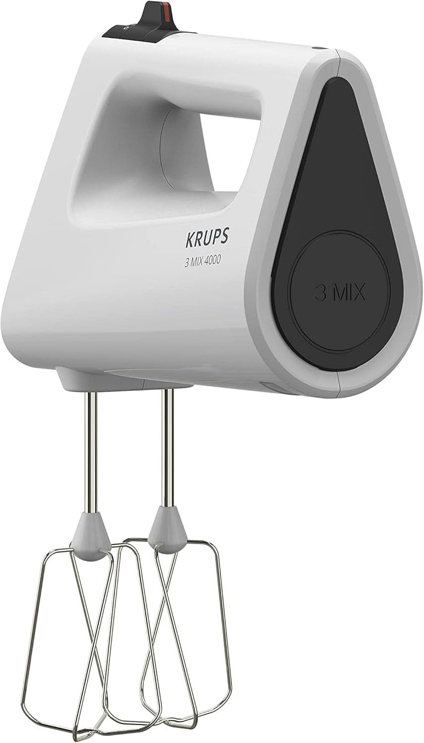 Krups GN4001 3 Mix 4000 Sbattitore manuale | 450 Watt | Design robusto | Regolatore di velocità variabile | Funzione Turbo e Auswurf | incl. 2 Rührbesen Und 2 Knethaken | Weiß/Grau Cucina Naty Shop