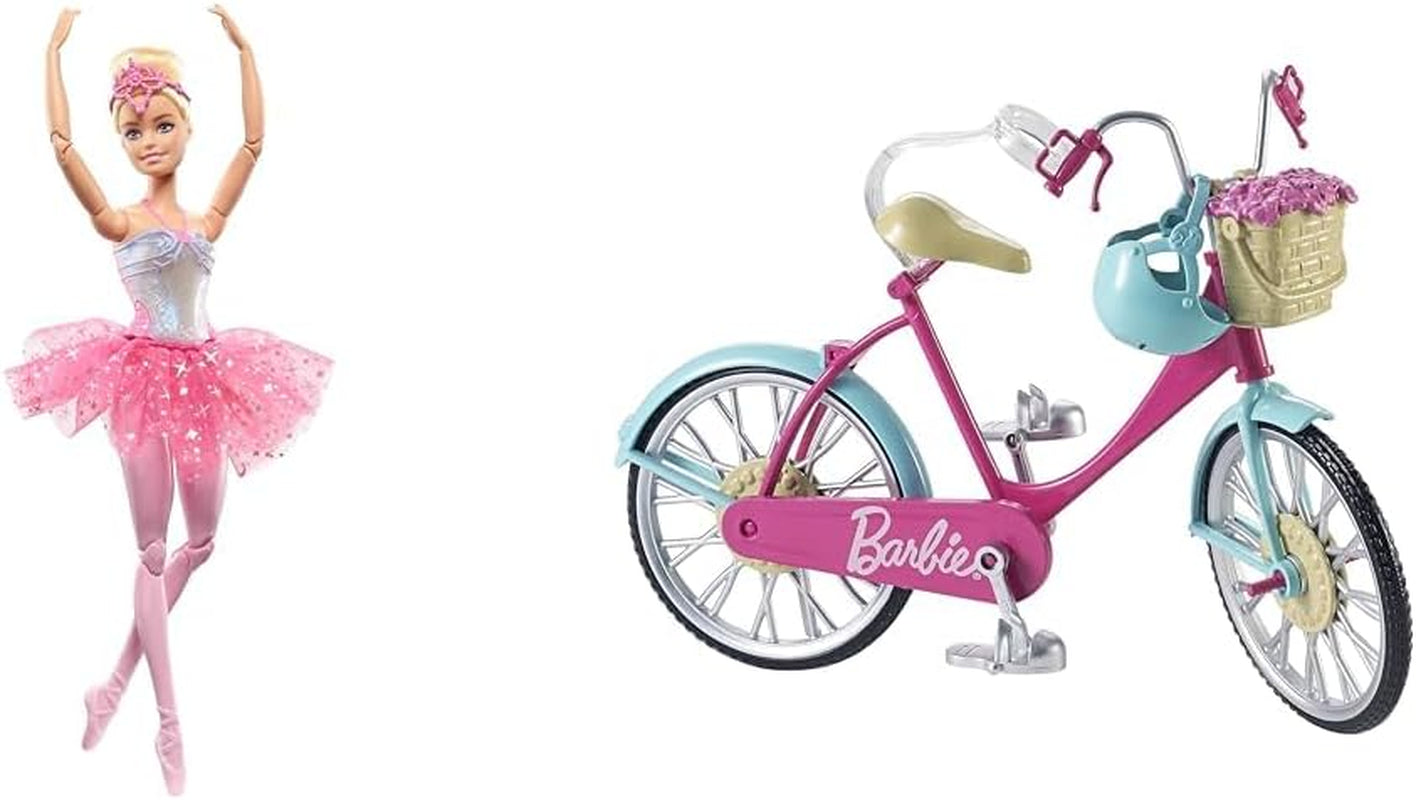 Păpușa Barbie Dreamtopia Magic Light Ballerina, cu tutu roz și păr blond, 5 efecte luminoase și sonore, Barbie mobilă, de la 3 ani, HLC25 Papusi Naty Shop Pachet cu bicicletă Păr blond