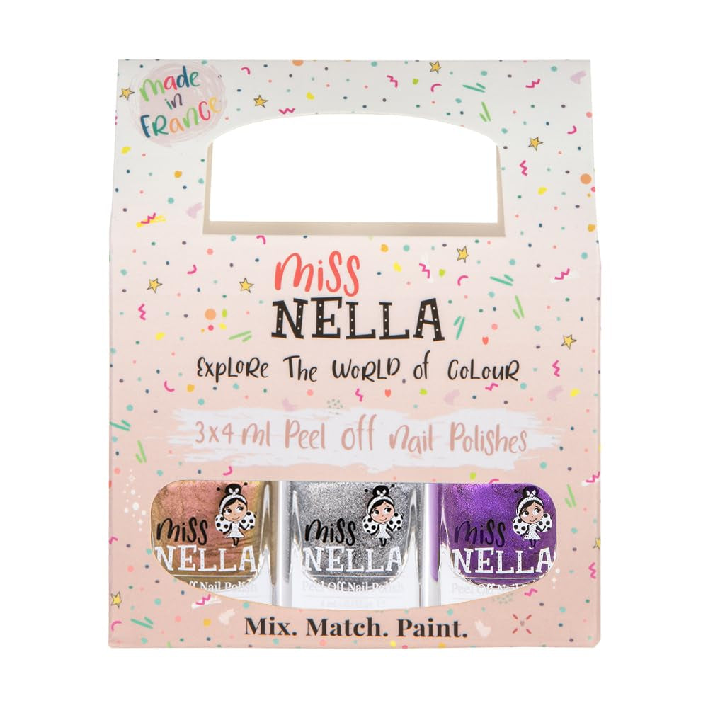 Set di smalti glitterati da 4 pezzi della collezione Miss Nella Magic: rosa, rosso, oro e blu, smalto rimovibile speciale per bambini, non tossico, a base d'acqua, inodore