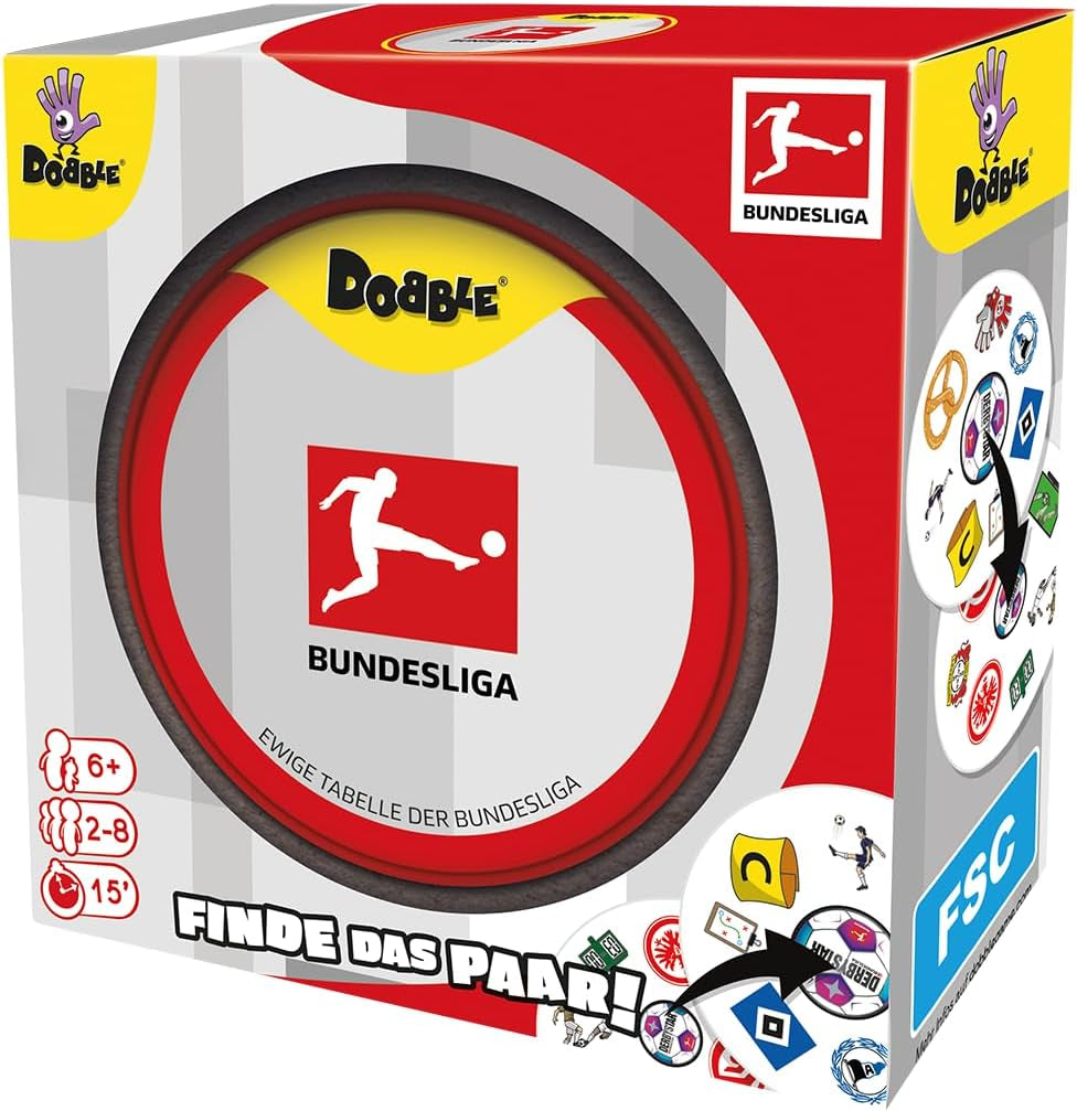 Dobble Bundesliga, gioco per famiglie, gioco di carte, 2-8 giocatori, dai 6 anni in su, 15 minuti, tedesco