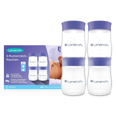 Lansinoh Muttermilchflaschen, 4 X 160 Ml - Zur Sicheren Muttermilch Austellungen - Neues Kompaktes Design Für Verbesserte Stabilität - Mit Stapelbarem Deckel Accessori Alimentazione e Allattamento Bebe Naty Shop
