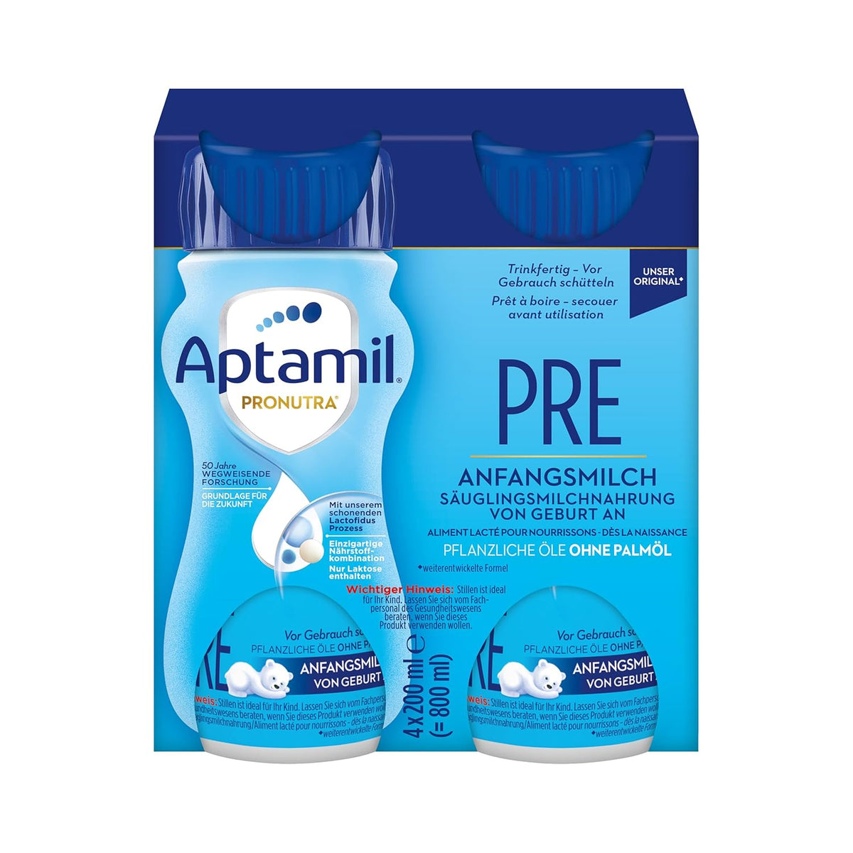Aptamil Pronutra Pre - Latte per lattanti dalla nascita - Con oli vegetali, senza olio di palma - 6 x 4 x 200 ml (4800 ml)