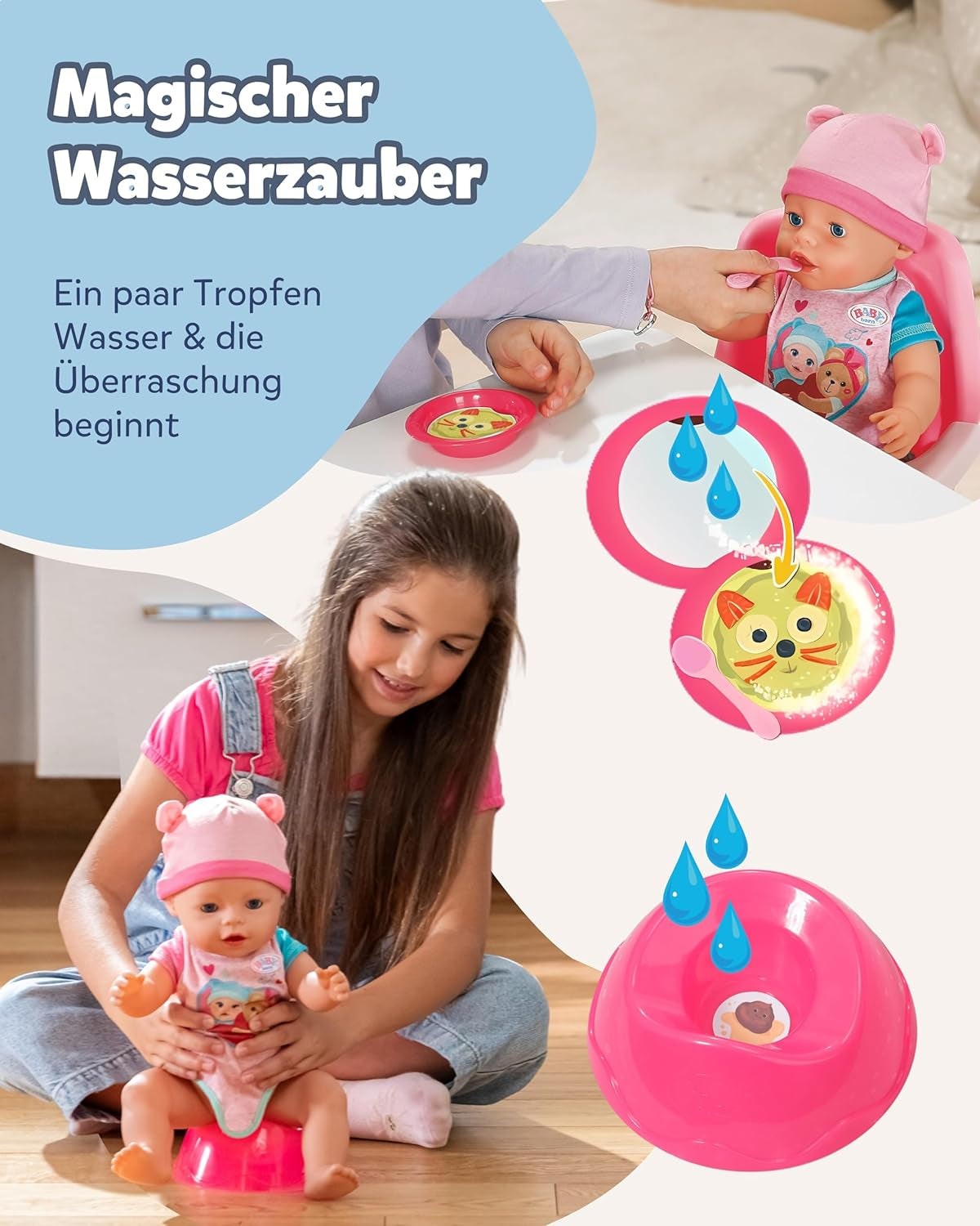 BABY Born Emma - Păpușă de 43 cm înălțime - 10 funcții Inclusiv accesorii și rochiță - Funcționează complet fără baterii - Potrivit pentru copii cu vârsta de 3 ani și peste Papusi Naty Shop