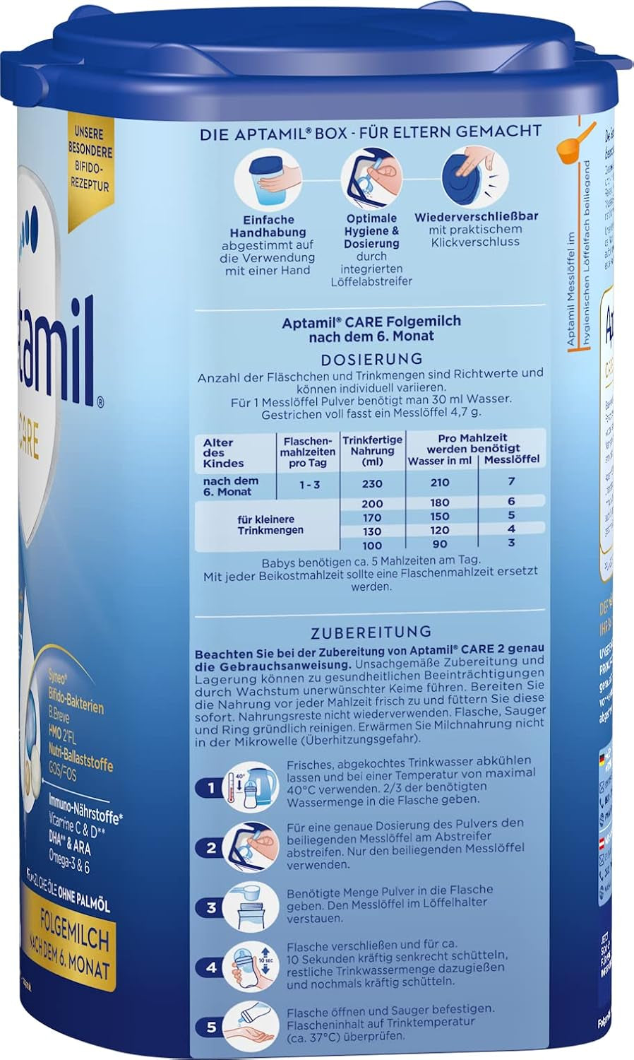 Aptamil Care 2 - Latte di proseguimento dopo 6 mesi, con Omega 3 e 6, DHA e ARA, senza olio di palma, alimenti per l'infanzia, latte in polvere, 1 x 800 g (confezione da 3)