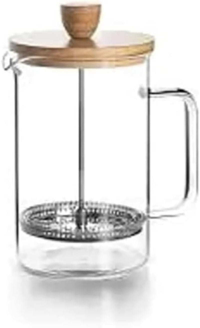 Cafetieră franceză, presă de cafea, aparat de cafea cu piston, ibric francez pentru cafea filtrată, 3 cești, 0,35 l, oțel și lemn