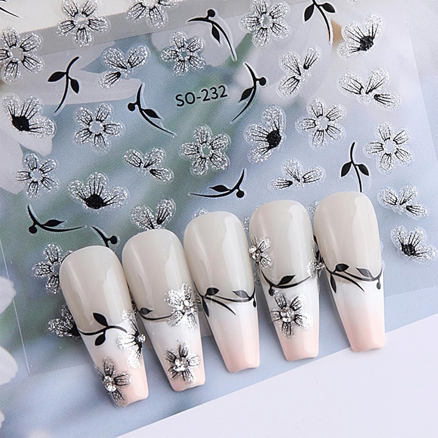 JMEOWIO 6 Blatt 3D Nagelsticker Blumen Nail Art Sticker Selbstklebend Nagelaufkleber 5D Stereoskopisch Frühling Sommer Blumen Dekoration Nageldesign Zubehör