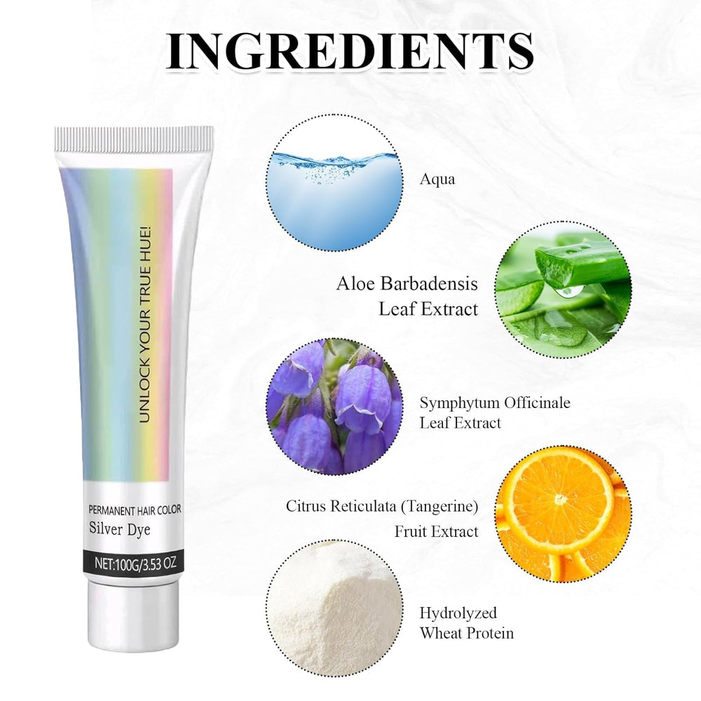 Vopsea de păr Grey Silver Natural Silver Gray Hair Dye Cream, Grey Hair Dye Cream Silver Gray, Silver Gray Natural Hair Dye Cream Grey Hair Dye pentru toate tipurile de păr cu 1 Scalp Massager (100ml) Vopsea pentru par Naty Shop