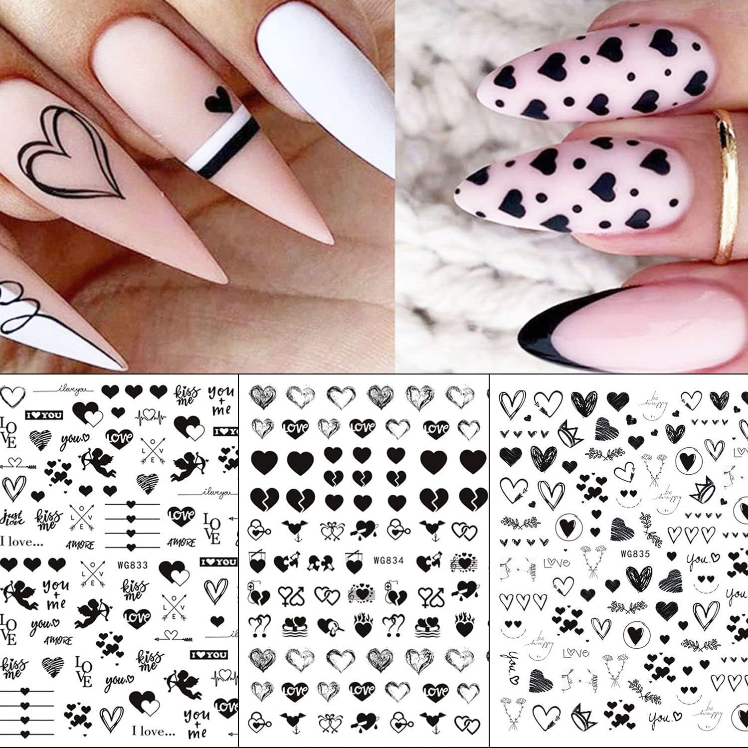 8 Blatt Nagelsticker Valentinstag Nagelaufkleber Selbstklebend Liebhaber Des Schwarzen Herzens Nail Art Sticker Dekoration Nageldesign Zubehör