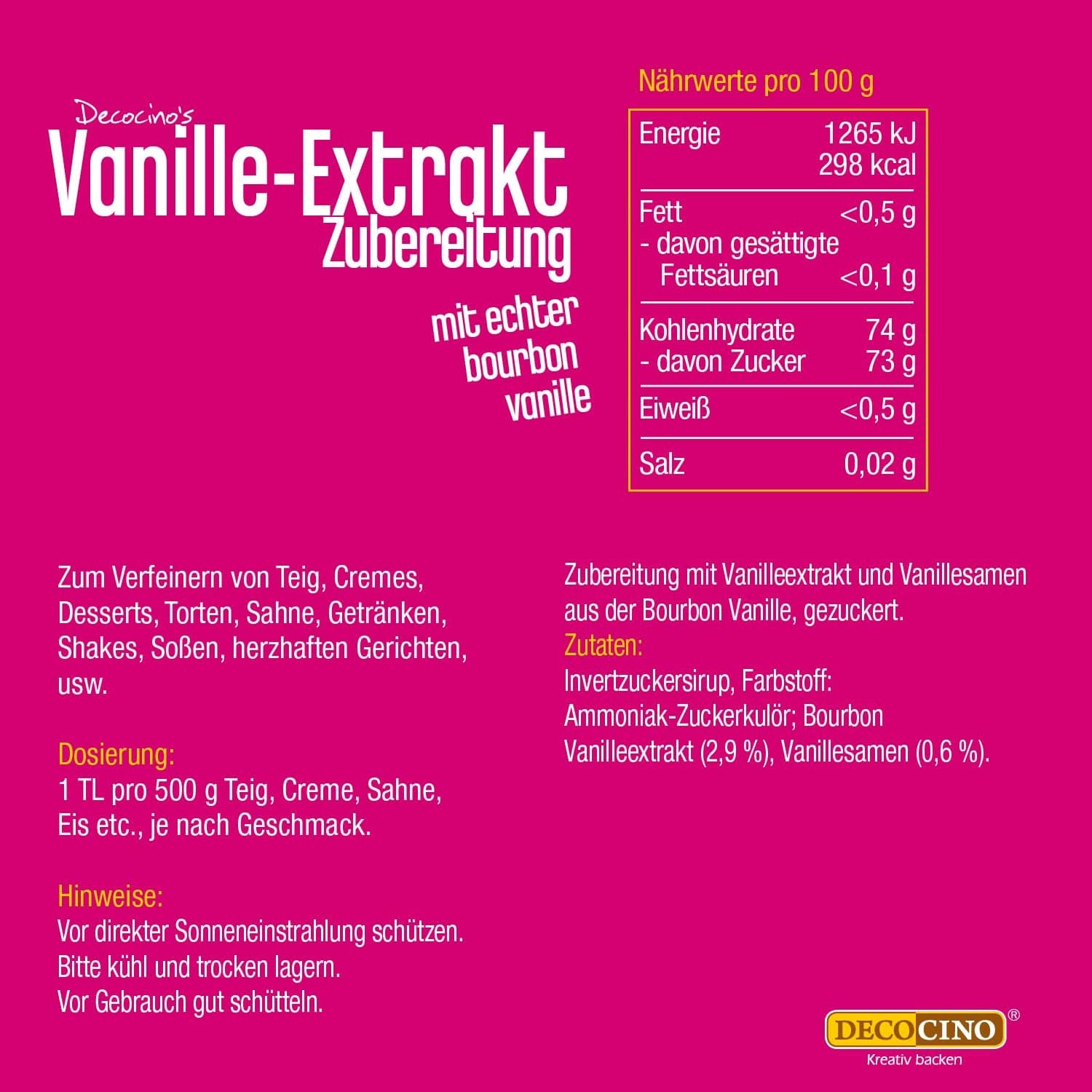 DECOCINO Estratto di vaniglia (20 ml) Aromi Naty Shop