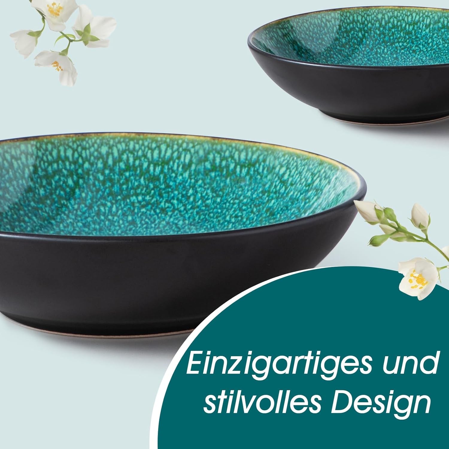 Set de veselă pentru 6 persoane, set de veselă din gresie Vancasso PLAYA, 24 de piese pentru 6 persoane, verde, inclusiv farfurii, farfurii de sumă, boluri și farfurii de salată, potrivit pentru mașina de spălat vase și cuptorul cu microunde