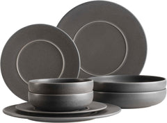 MÄSER Seria Unico, Set de veselă pentru 2 persoane, Atemporal, Elegant, Serviciu de masă din ceramică cu 8 piese, Gresie, Antracit