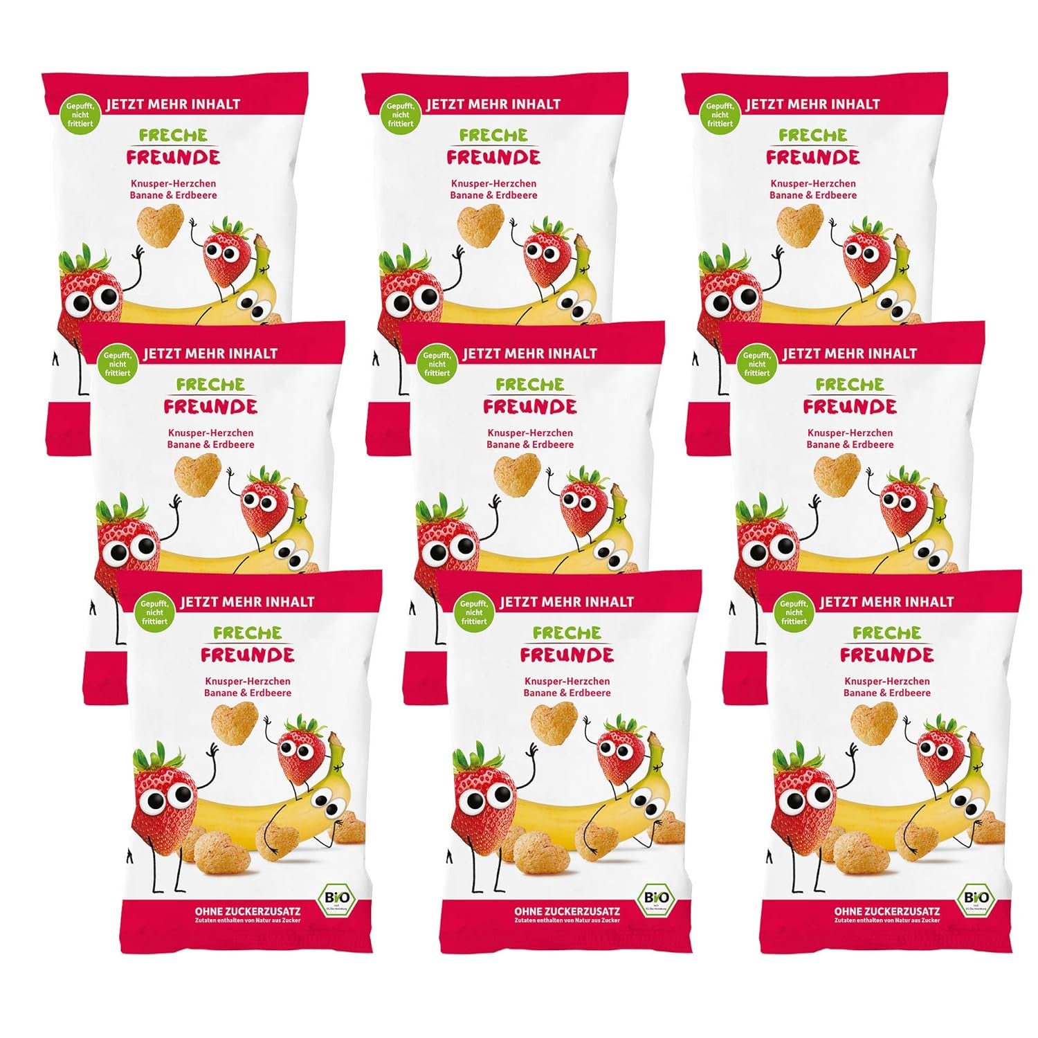 Patatine di frutta biologica al 100% fragole Patatine di fragole liofilizzate Confezione da 12 (12 x 12 g) e cuori croccanti Snack biologico per bambini e neonati alla banana e fragola (9 x 30 g) 270 g