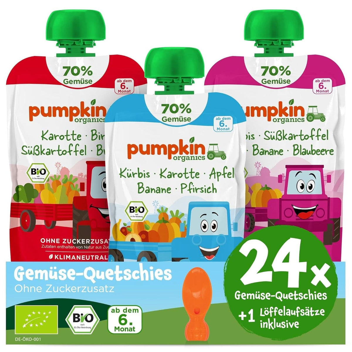 Pumpkin Organics 24Pack, purea di verdure biologiche, senza zuccheri aggiunti, per bambini dai 6 mesi, 24 x 100 grammi Madre e bambino Naty Shop 24 x 100 grammi