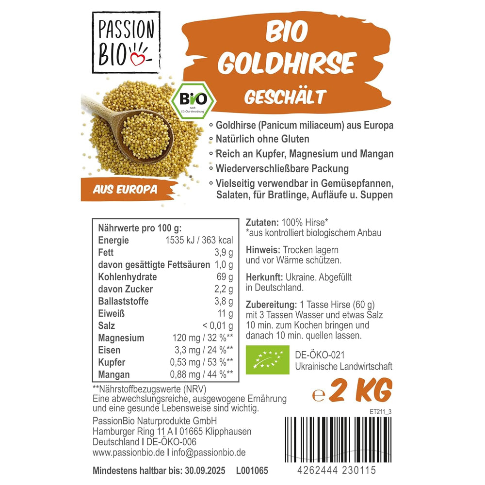 PassionBio Miglio dorato biologico 2 KG - confezione richiudibile