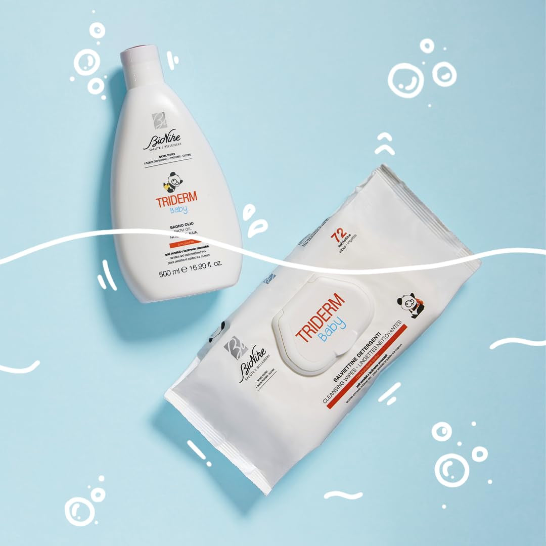 Bionike Triderm Baby Salviettine Umidificate per Pelli Secche e Sensibili Effetto Lenitivo e Rassodante Protegge e Idrata 72 Salviette