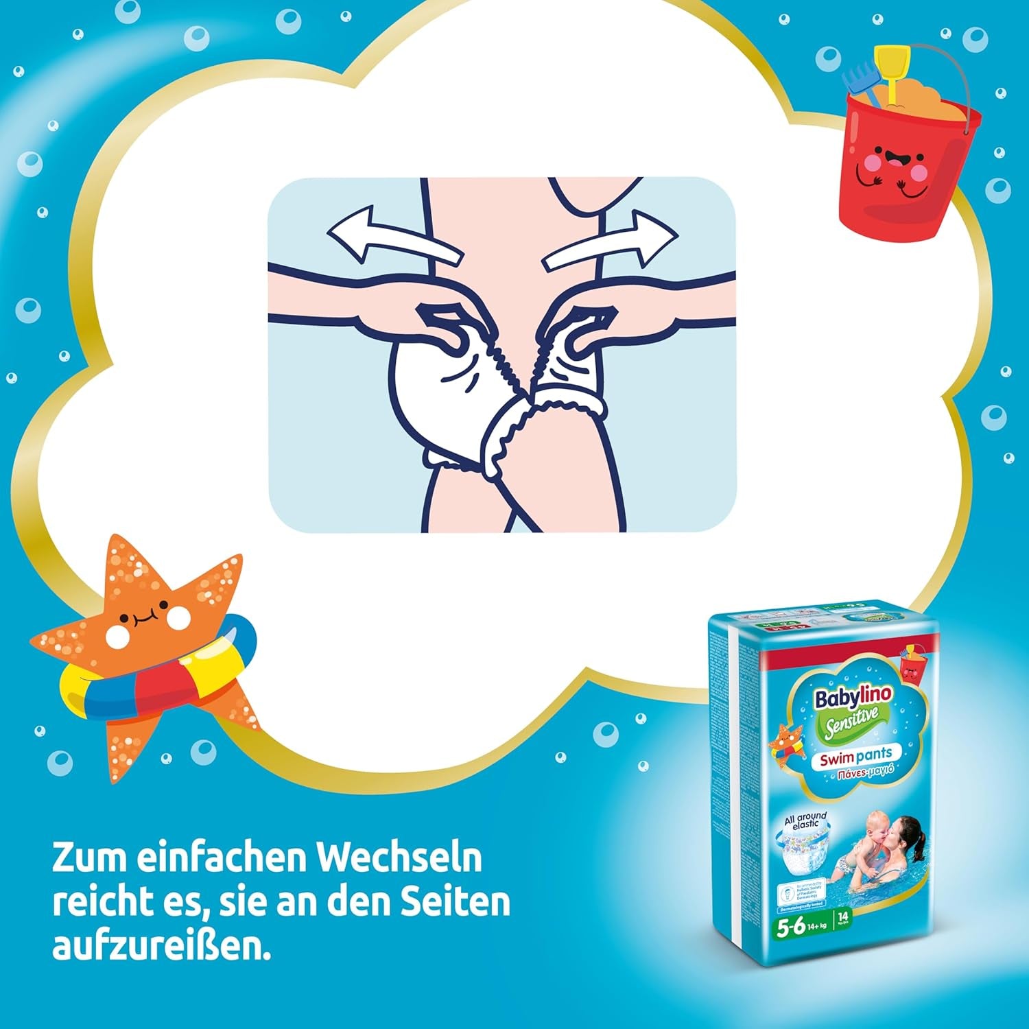 Pannolini Sensitive Swim Pants, per mare e piscina, taglia 5-6 (oltre 14 kg), 84 pezzi