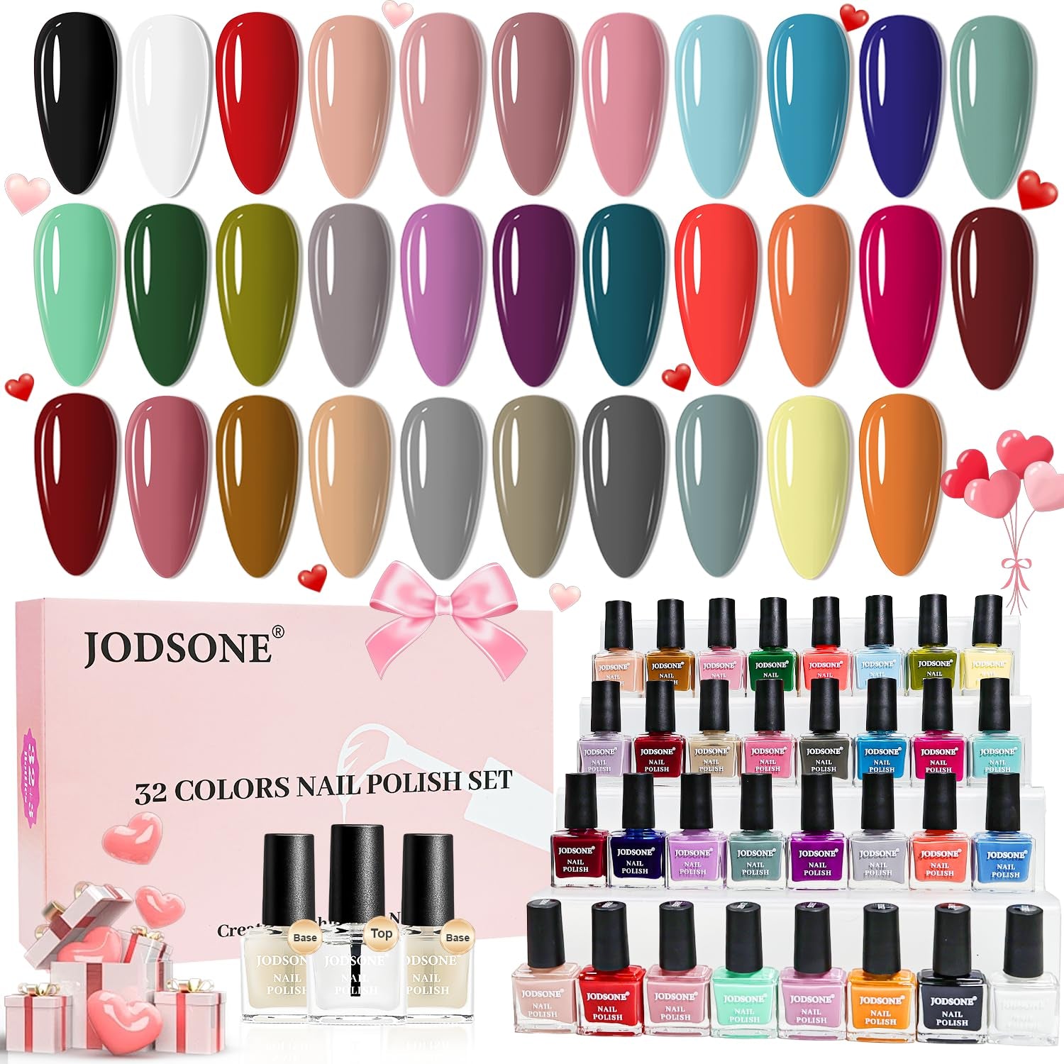 JODSONE Set di smalti per unghie da 12 pezzi Combinazione di 10 colori 2 mani di base e top coat Smalto per unghie ad asciugatura rapida per dilettanti e principianti