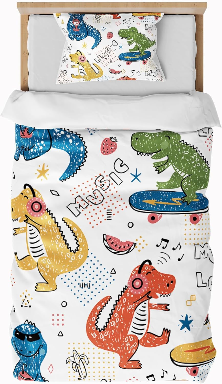 Biancheria da letto per bambini, ragazzi, vari modelli, con cerniera, in microfibra di poliestere Biancheria da letto - bambini Naty Shop Dinosauri 135X200 Cm + 80X80 Cm