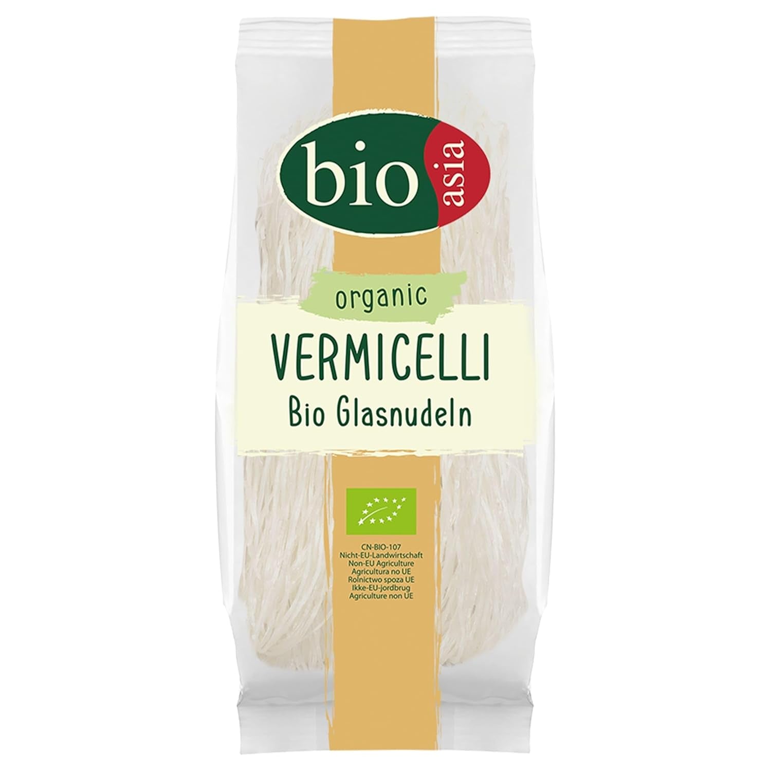 Bioasia Organic Glass Noodles - Tagliatelle di vetro lunghe con amido di piselli biologici - Naturalmente vegane e senza glutine - 1 x 100g