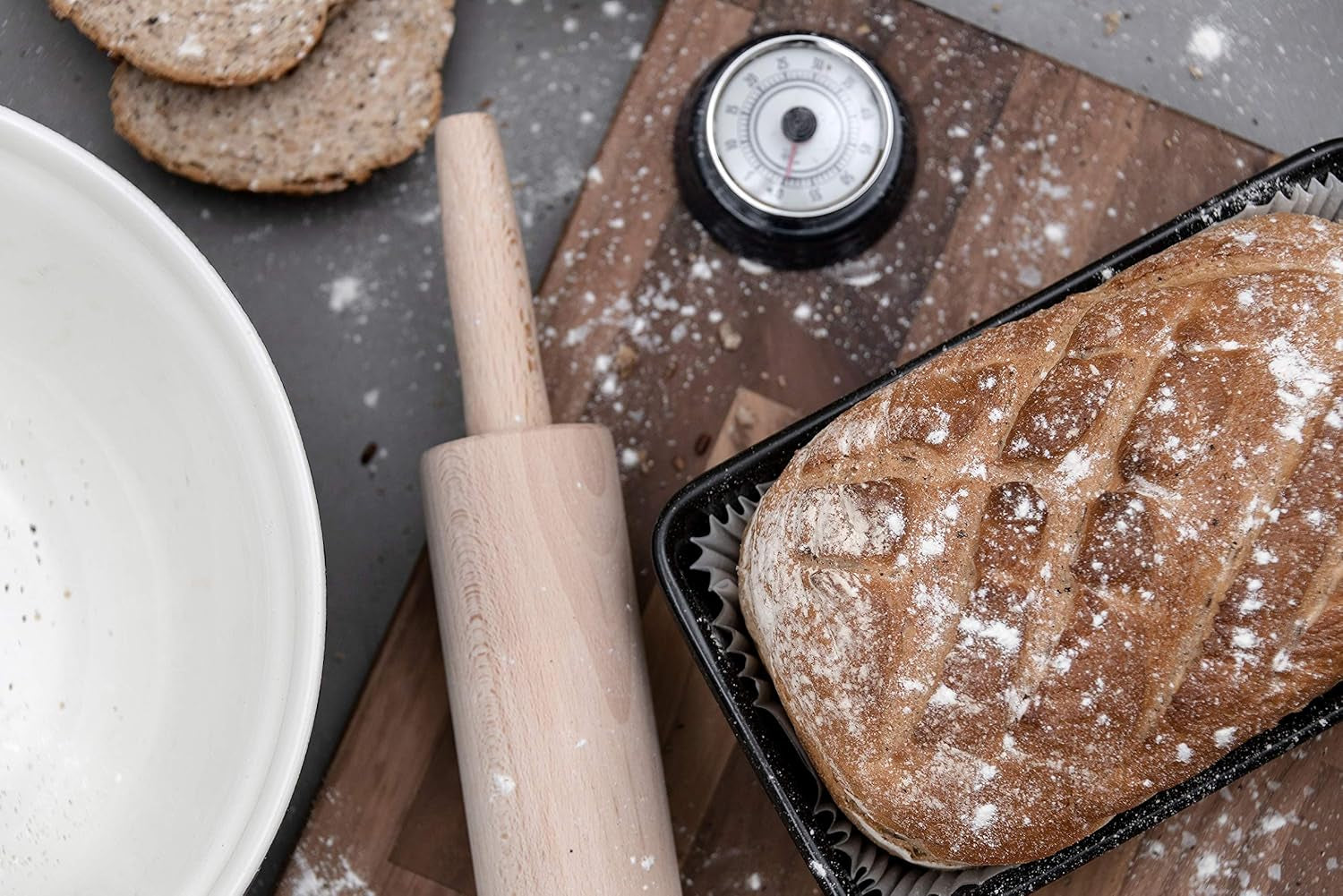 Tala Teigroller aus Buchenholz – Drehbares Nudelholz mit Griffen, glatte Oberfläche, durevole e leggero per la pulizia – Perfetto per Teig, Gebäck, Brot & Pizza – FSC-zertifiziertes Holz