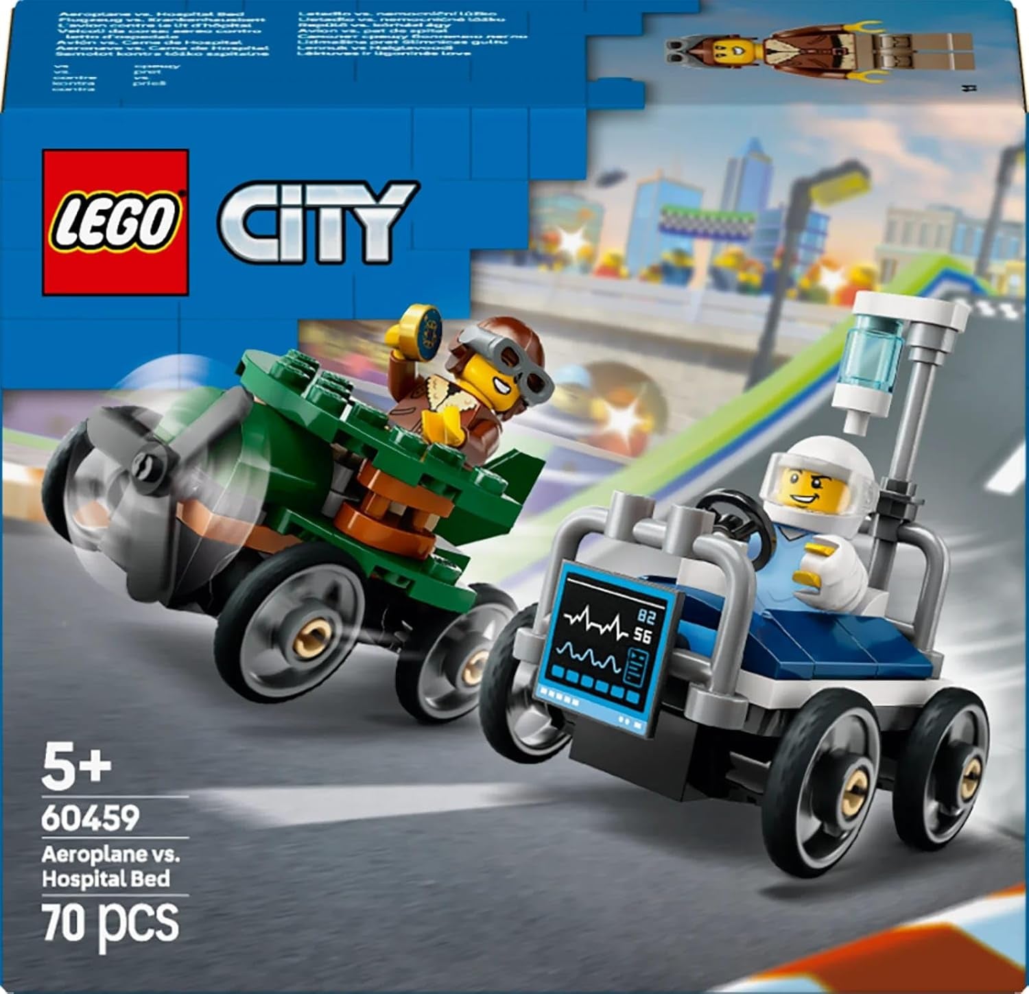 LEGO City Aereo vs. Set auto da corsa per letto d'ospedale - Giocattolo Soapbox per ragazzi e ragazze dai 5 anni - Set da costruzione con 2 minifigure - Regalo di compleanno e di festa 60459 Set da costruzione Besuche den LEGO-Store