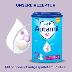 Aptamil HA 2 – Formula di proseguimento dopo 6 mesi, con Omega 3 e 6, DHA, ARA e ALA, Senza lattosio, Senza olio di palma, Alimenti per bambini, Latte in polvere, 1 x 800 g (Confezione da 4)