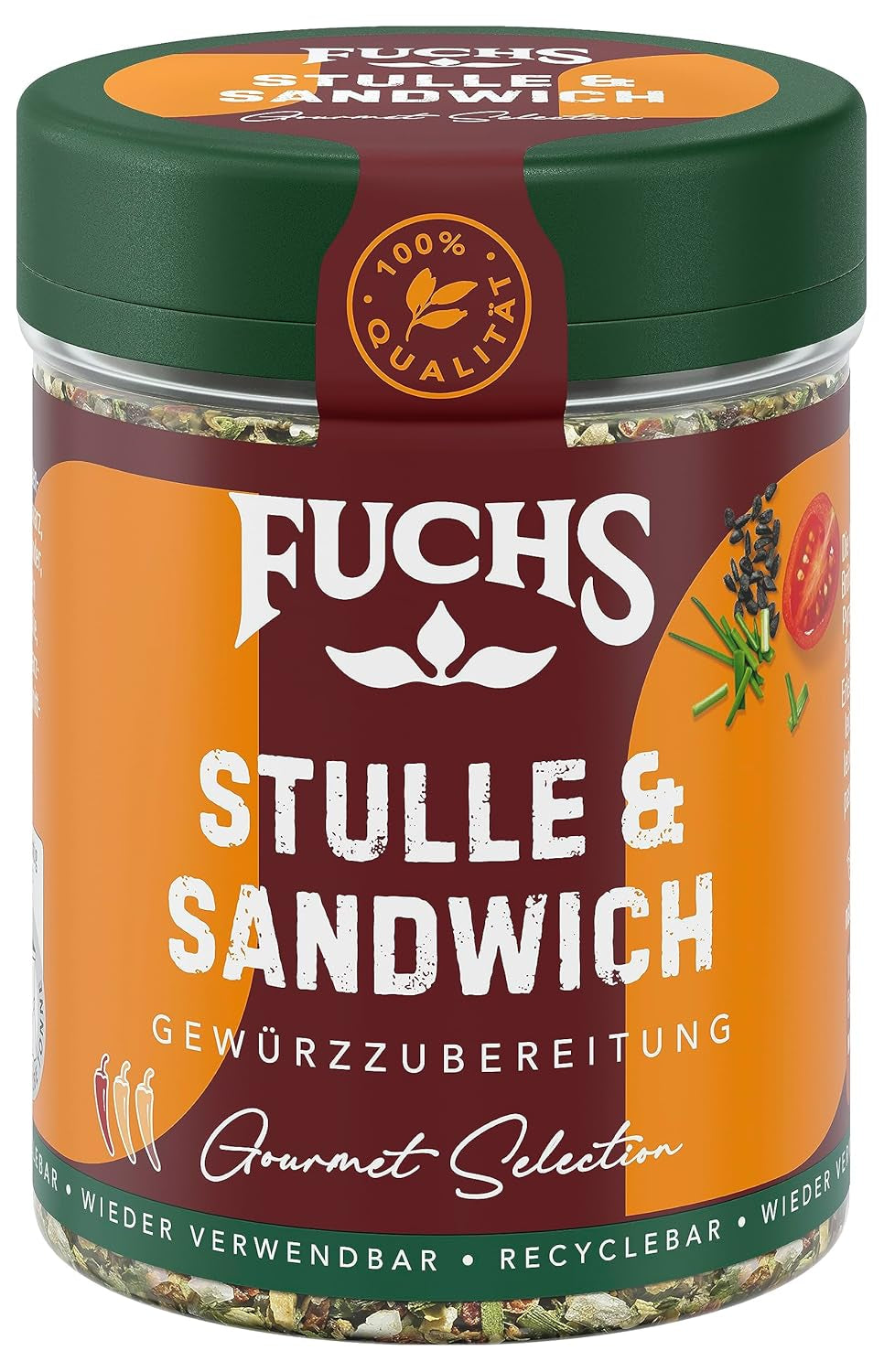 Fuchs Gewürze - Stulle und Sandwich Gewürz - croccante Topping al burro con Pyramidenflocken und getoasteten Zwiebeln - aus natürliche Ingredient - 50 g in wiederverwendbarer, recyclebarer Dose