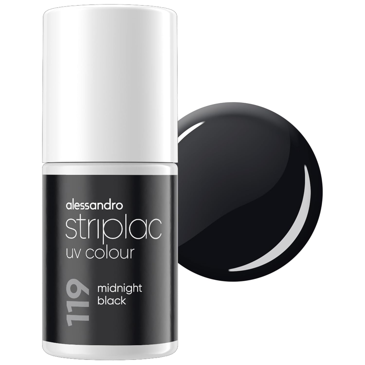 Smalto UV alessandro Striplac Midnight Black – Delicato e a lunga tenuta – Facile rimozione grazie alla tecnologia peel-off – Vegan e cruelty-free – 8 ml