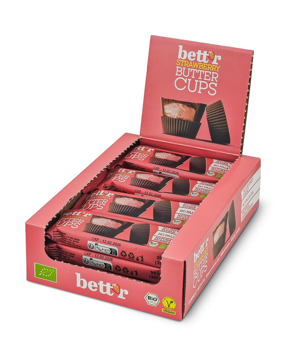 Bett'r Guilt Free Ranuncoli alla nocciola biologici. 100% vegano, senza glutine e senza lattosio - 12 x 39 g