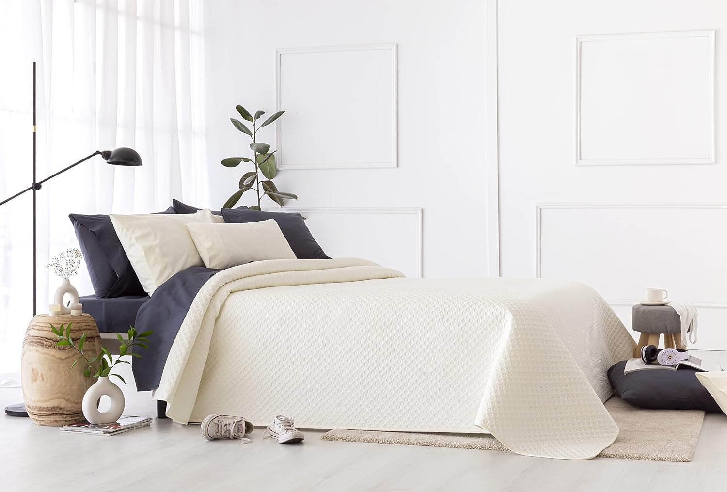 Todocama Fine Boutique copriletto con motivo piqué, per primavera, estate, autunno e inverno, 100% microfibra super morbida, coperta multifunzionale, 140/150/160-250 X 260 cm, grigio chiaro Letti e coperte Beuche den Todocama-Store Beige 180 X 260 cm