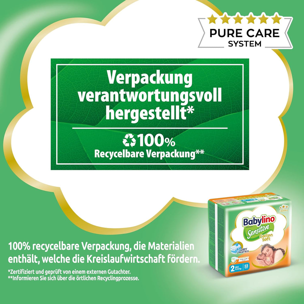 Pannolini per bambini sensibili, taglia 2, mini (3-6 kg), 192 pannolini
