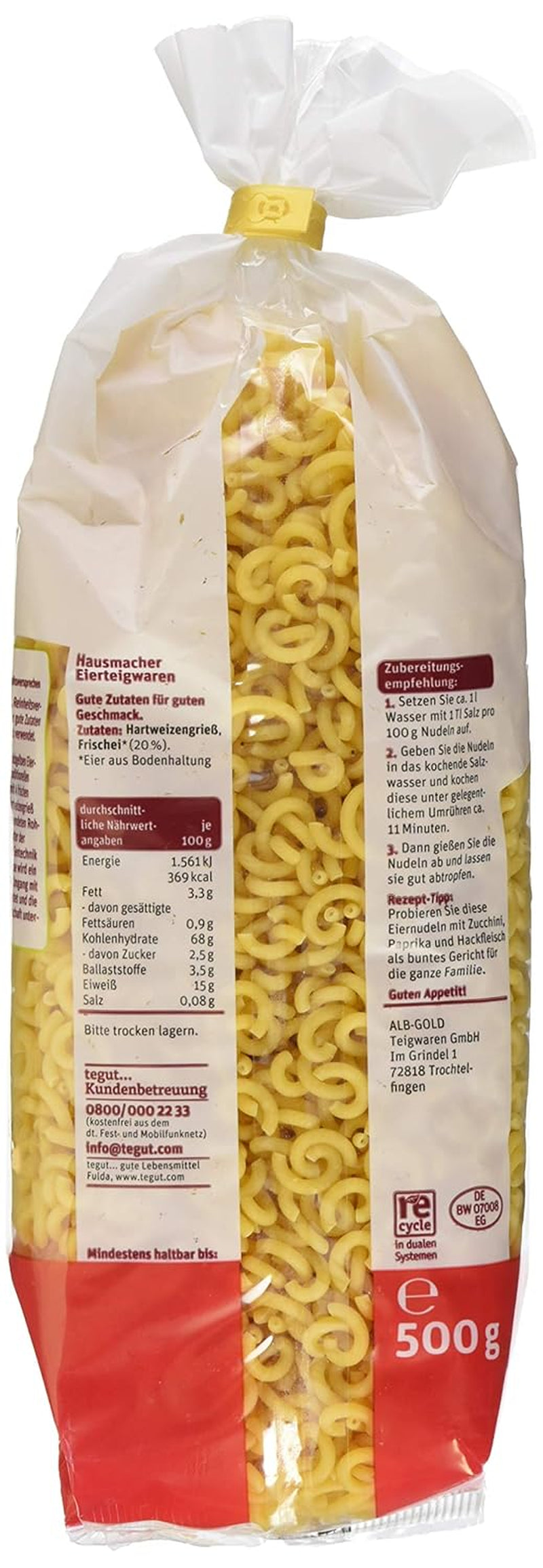 tegut... Tagliatelle all'uovo e spaghetti a forchetta, 1 x 500 g