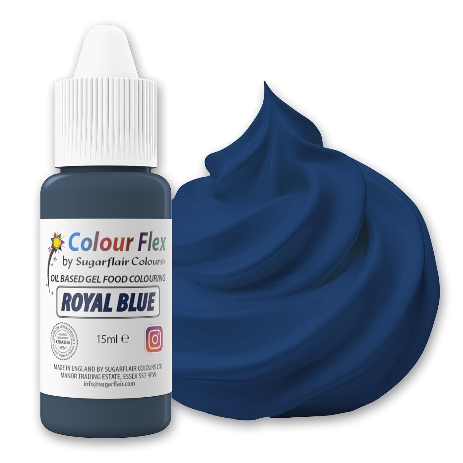 Colorant alimentar pe bază de ulei Sugarflair Colourflex, albastru regal, colorant alimentar lichid foarte concentrat, colorant alimentar pentru cremă de unt, ciocolată, aluat, fondant, glazură și multe altele - 15 ml
