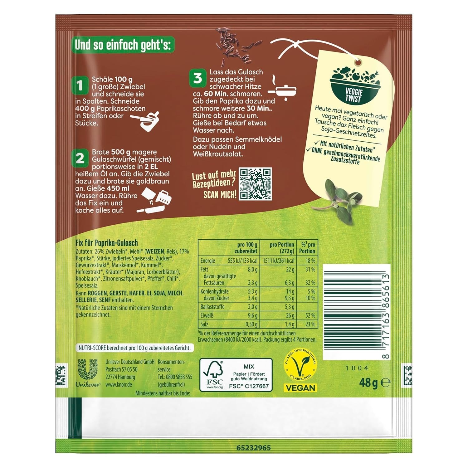 Knorr Fix Würzmischung Paprika-Gulash per una carne leccata con ingredienti naturali 4 porzioni