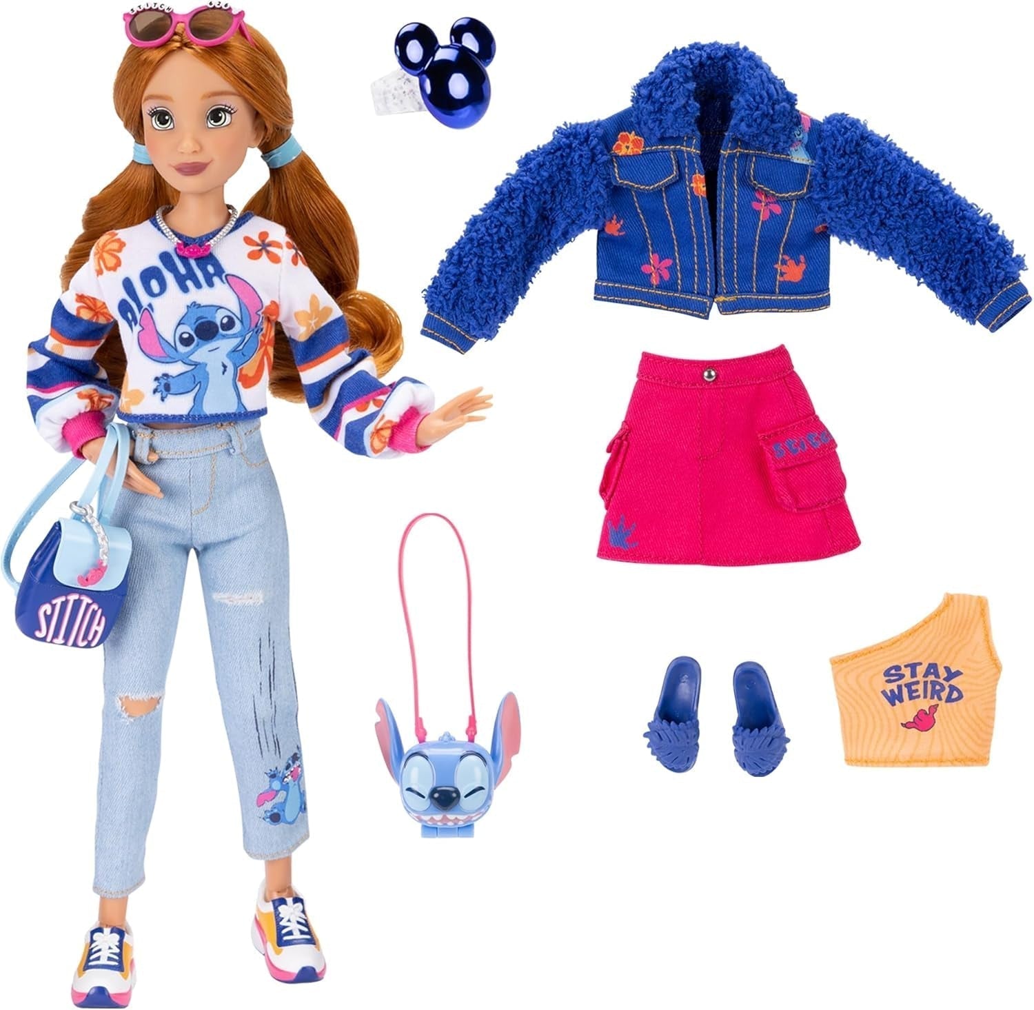 Disney ILY 4EVER Fashion Dolls Stitch cu păr roșcat 11.5" înălțime cu 13 puncte de articulare, două ținute complete Mix-And-Match și inel Mickey strălucitor pentru tine! Papusi Naty Shop