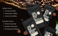 Probierset Kaffee und Espresso | Ganze Bohne oder Gemahlen – 6 Sorten Café & Espresso | Aromatisch & Vollmundig Perfekt zum Testen oder als Geschenk