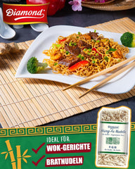 DIAMOND Hsing-Fu Noodles, Mie Noodles asiatici con farina di frumento per piatti wok e fritti nel wok - 12 x 250g