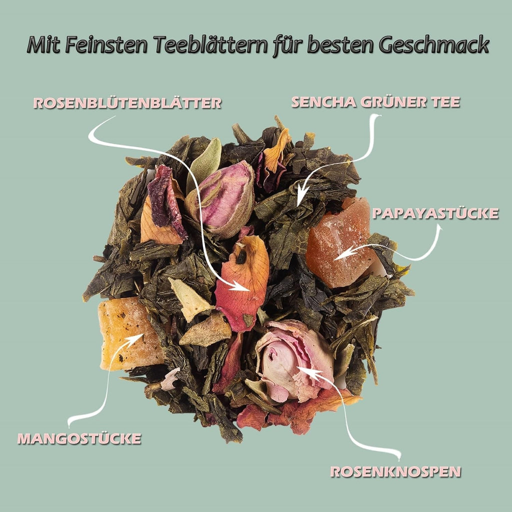 YC Yang Chai Sencha Ceai verde vrac 200 g - Ceai verde japonez cu aromă de mango și maracuja - „Sencha Twist” I 100% natural I Original din Japonia