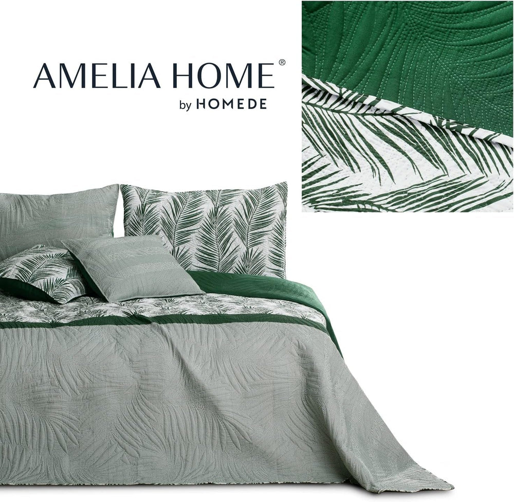 Ameliahome Copriletto Copriletto 170X210 Cm Double Face Copriletto Di Facile Cura Motivo Vegetale Verde Bianco Tropicale Bonaire Letti e coperte Besuche den AmeliaHome-Store