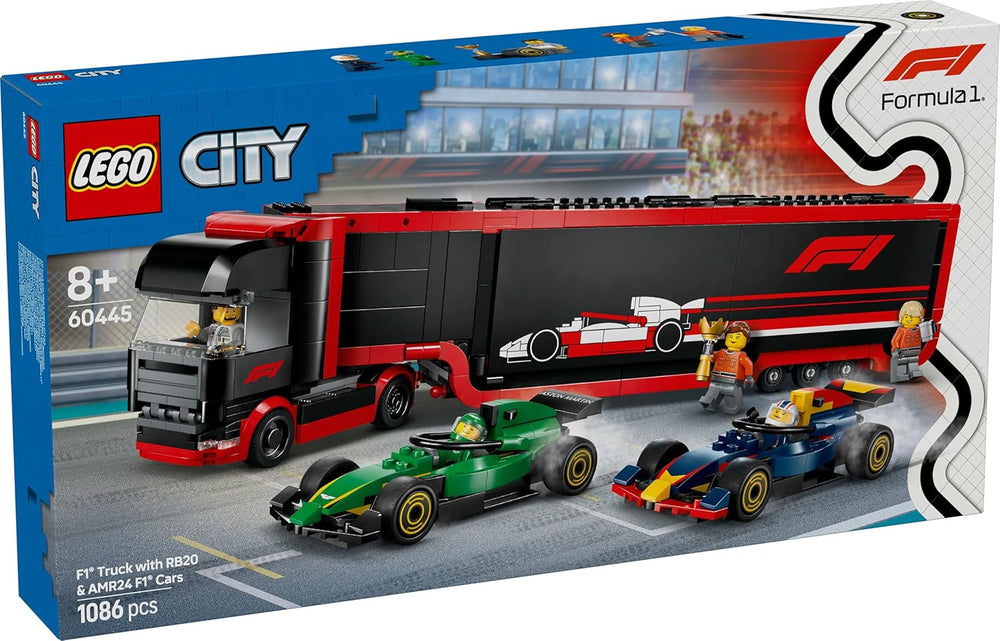 LEGO City Transporter F1 con auto da corsa F1 RB20 e AMR24 - Transporter di macchinine giocattolo per i team di Formula 1 Red Bull e Aston Martin - Incl. 5 minifigure - Regalo per ragazzi e ragazze dagli 8 anni in su 60445 Set da costruzione Besuche den LEGO-Store