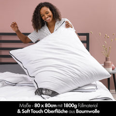 Pernă 80X80 Cm - design 2 în 1 - pernă în pernă - pernă de dormit mare respirabilă și lavabilă și 100% vegană - 2 perne 3 opțiuni - pernă cu umplutură 600G & 1200G Perne standard Naty Shop