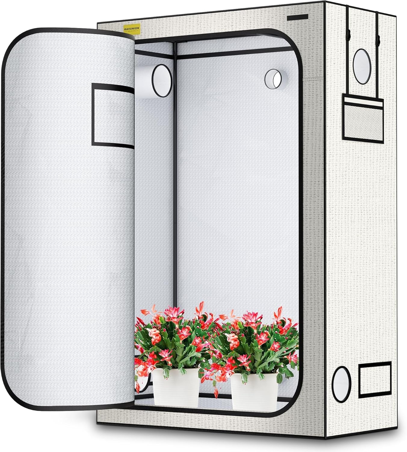 Tenda da coltivazione 60x60x180 cm, materiale Oxford 600D con pellicola riflettente in poliestere, tubi in acciaio da 22 mm, prese d'aria e finestre di visualizzazione, tende da coltivazione per coltura idroponica, serre e giardini interni