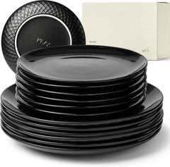 KIVY Geschirrset 6 Personen[Kratz & Spülmaschinenfest] 6x27cm + 6x22cm - Teller Set 12-teilig modern - Geschirr Set - Kombiservice - Geschirrset - Teller Set Schwarz - Teller Schwarz Matt