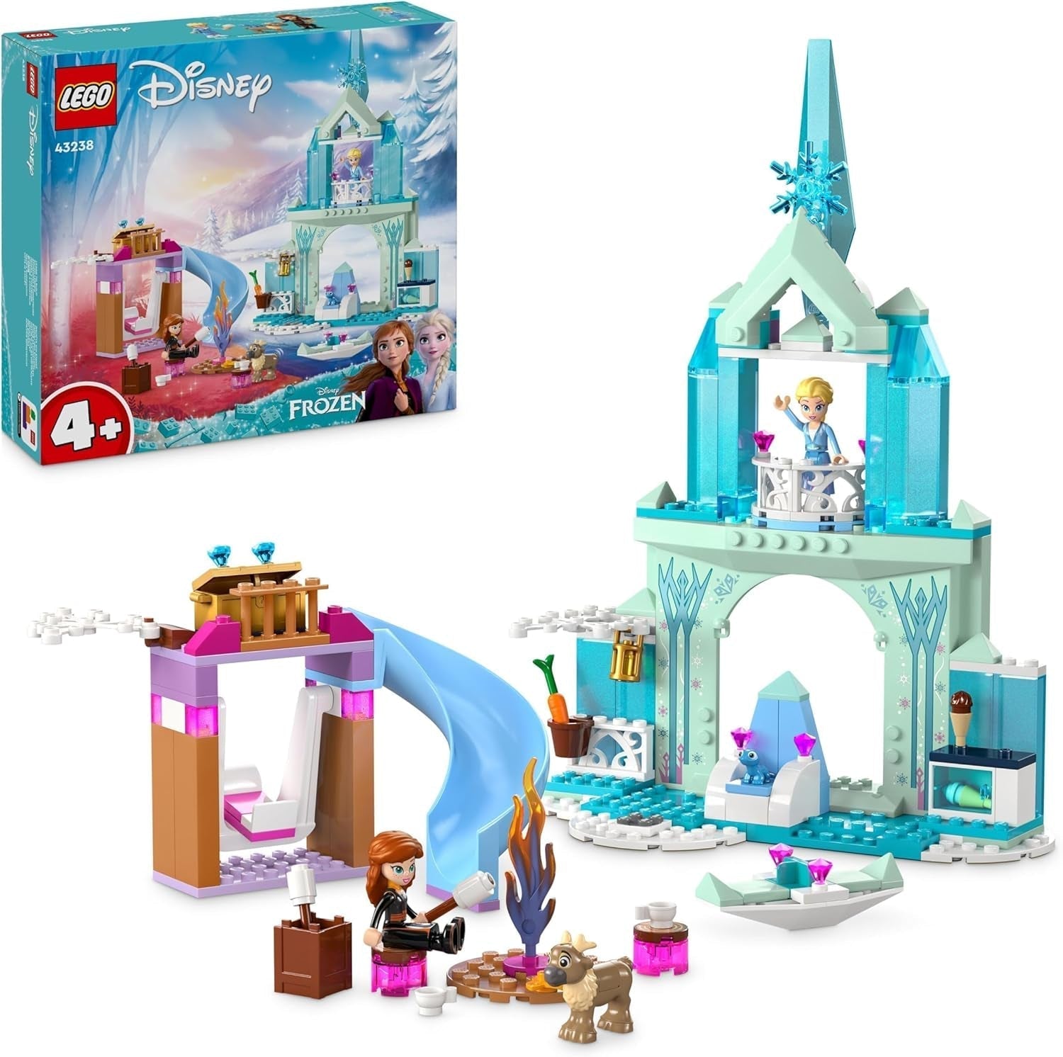 LEGO Disney Frozen Il Palazzo di Ghiaccio di Elsa, il Castello della Regina di Ghiaccio, la bambola della Principessa ELSA e Anna, più 2 animali, fantastico regalo per bambini e bambine di 4 anni 43238 Set da costruzione Besuche den LEGO-Store Single