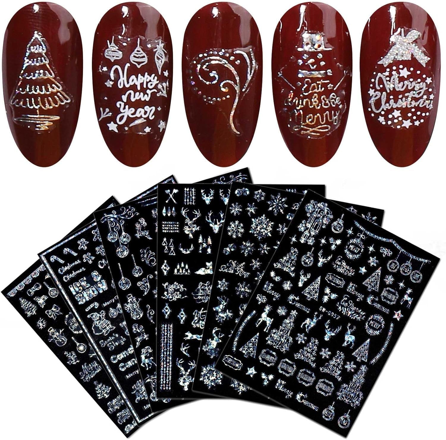 9 Blatt Nagelsticker Weihnachten Nagelaufkleber Selbstklebend Weiß Rentier Schneemann Nail Art Sticker Dekoration Nageldesign Zubehör